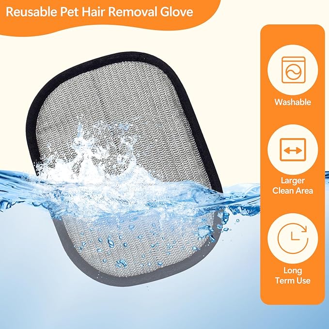 Pet Hair Removal Glove for Cats & Dogs, Upgraded Electrostatic Pet Fur Remover Gloves with a Fine-Tooth Comb Brush, Reusable Hair Removal Tool for Fabric Surface Couch, Car Seat (9.45" x 6.69")