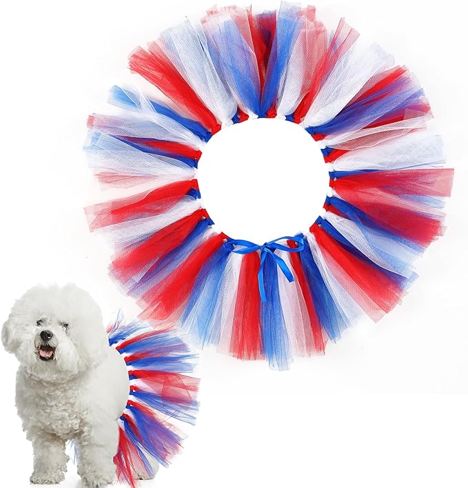 Dog Tutu Tulle Tutu for Dogs Small Large Medium Puppy Dress Ballerina Costume Skirt for Holiday Puppy Cats Bunny Pet Outfit Birthday Wedding Party Photo Prop Supplies(Red White and Blue)