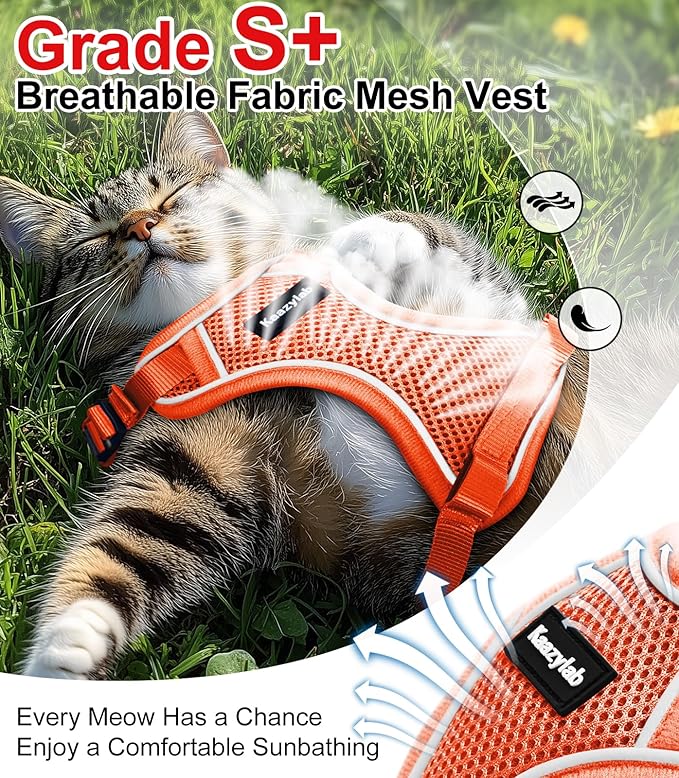 Cat Harness and Leash for Walking Escape Proof Soft Adjustable Cat Leash Breathable Comfortable Vest Easy to Wear Kitten Harness for Outdoor Travel (Orange, M (13-18lb))