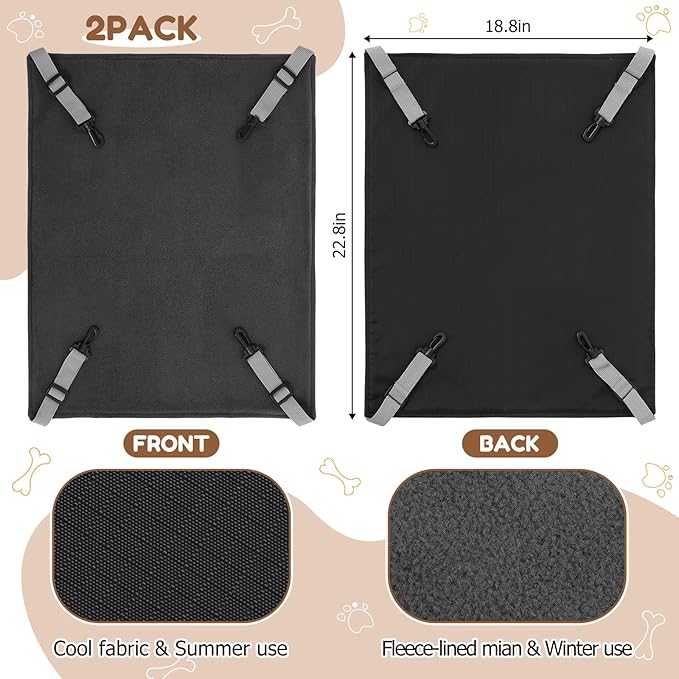 Novabright 4 Pack Cat Bed Mats & Hammocks Set 2 Self Warming Cat Bed Pad 21" x 17" and 2 Pet Hammocks Durable for Cage Houses Resting Sleepy Indoor Outdoor Cats Small Dogs Crate Accessories Grey