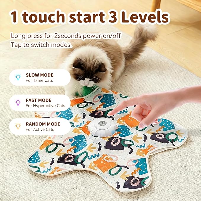 Interactive Cat Toy for Indoor Cats, Rechargeable Touch Activated Hide and Seek Cat Toys, Automatic Moving Concealed Wand Feather Toy for Bored Indoor Kitten Adult Cats, Real Bird Squeaky White