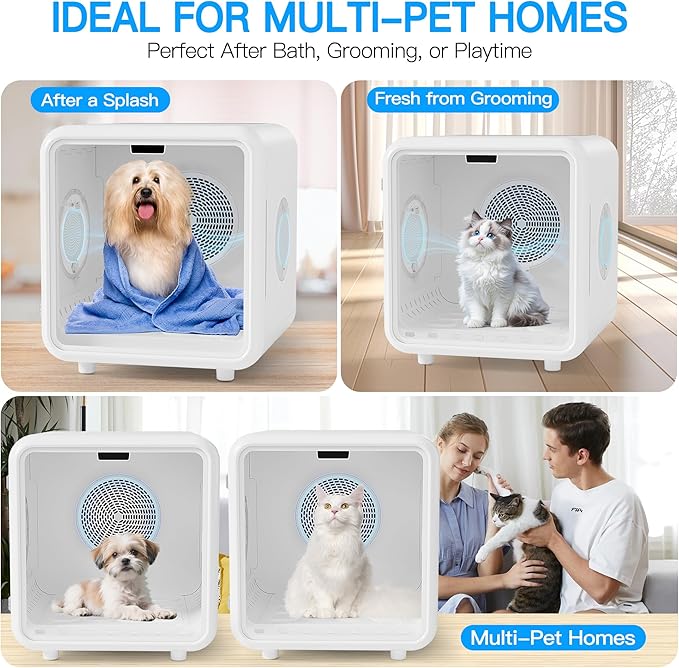 Fenbeli Pet Dryer Box for Cats and Small Dogs, 75L Extra-Large Quiet Pet Drying Room with Smart App Control, 360° Airflow, Adjustable Temperature & Time, Spacious Grooming Dryer for Home Use