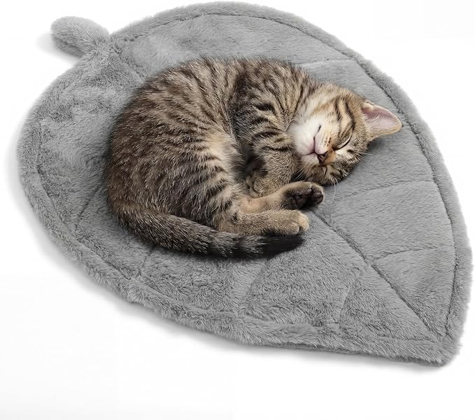 25.6 x 15.7 Inch Leaf Shaped Cat Mat Pet Mat Soft Plush Material Anti Slip Pad on the Back Durable for Cats and Small Dogs Use in Floor, Bed, Sofa, Chair, Kennel(Grey)
