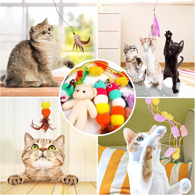 QUOZUO Cat Feather Wand Replacement - 12 PCS Toy Refills and Attachments for Cat Toys