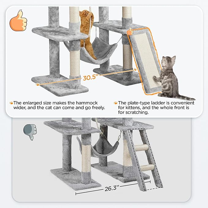 Topeakmart 63in Cat Tree, Large Cat Tower Furniture with Cat Condo, Padded Platform & Sisal-Covered Scratching Post, Stable Cat Tower Pet Play House