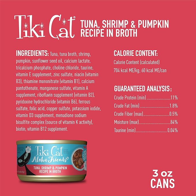 Tiki Cat Aloha Friends Wet Cat Food, Tuna, Shrimp & Pumpkin, 3 oz. Cans (12 Count)
