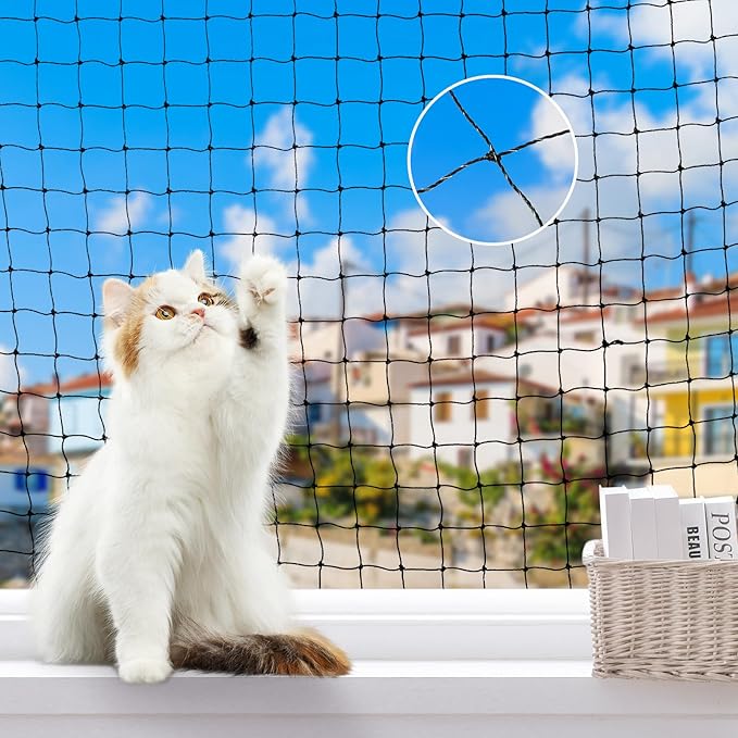 Lewondr Cat Netting Balcony, 10x6.5ft Steel Wire Reinforced Balcony Screen for Pets, Anti-Fall Pet Mesh Fence Cat Safety Net for Balcony, Window, Stair, Patio