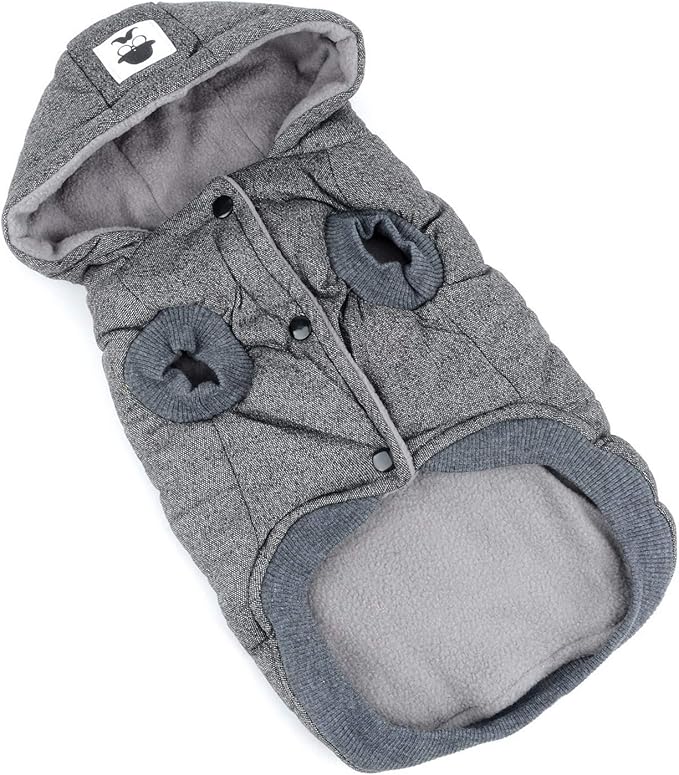 Fleece Dog Hoodie Winter Coat for Small Boy Dog Cat Puppy Cotton Hooded Jacket Chihuahua Clothes Grey XL