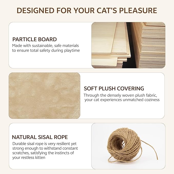 Cat Wall Shelves, Wall Mounted Cat Shelf Furniture with Plush Fabric(16 Piece Set), Cats Furniture with 40''L Tunnel, Condos, House, Steps, Bridge Ladder and Scratching Post, Beige