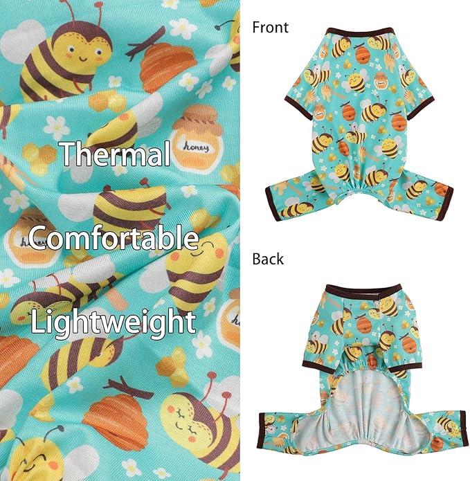 Yikeyo Dog Pajamas Small Sized Boy Girl, Cotton Stretchable Pet Clothes Jammies Puppy Outfits for Dogs Female Male, Spring Summer Doggie Pjs Doggy, Bee, L