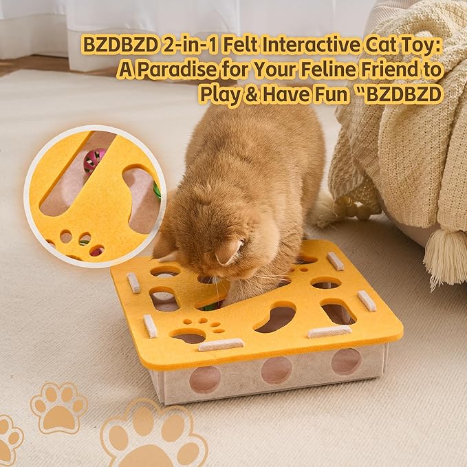 Interactive Cat Puzzle Feeder Toy - Felt Maze Box with 3 Jingle Balls for Indoor Cats, Kittens to Adults - Mental Stimulation, Slow Feeding & Fun Exercise Encourages Natural Hunting Instincts