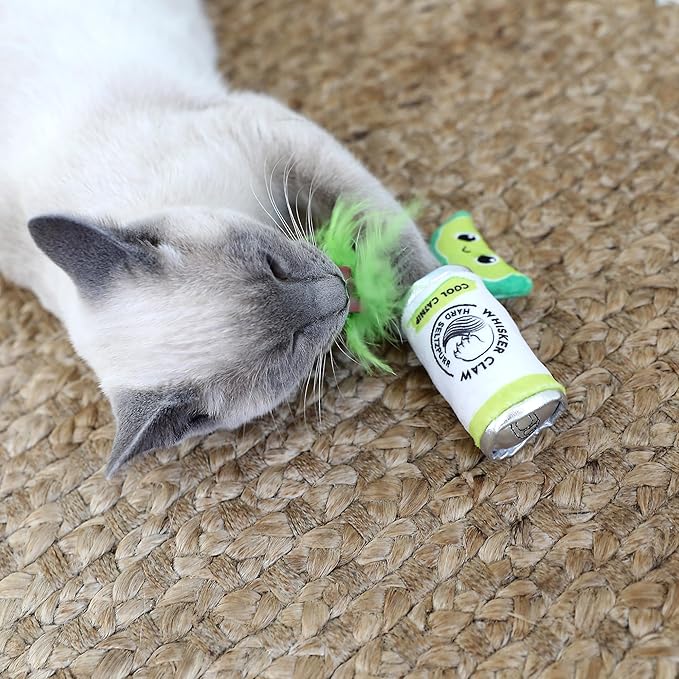 Whisker Claw & Lime Catnip Crinkle Plush Cat Toy, Pack of 2 | Soft Plush Toys with Textured Crinkle Sound | Enriched with Premium Catnip