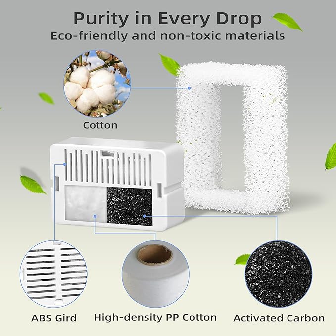 16 Pack Ceramic Cat Fountain Filter Replacement, Triple Cupcake Cat Fountain Filters, 16 Pet Fountain Carbon Filters and 4 Foam Filters for Ceramic/Cupcake Cat Water Fountain