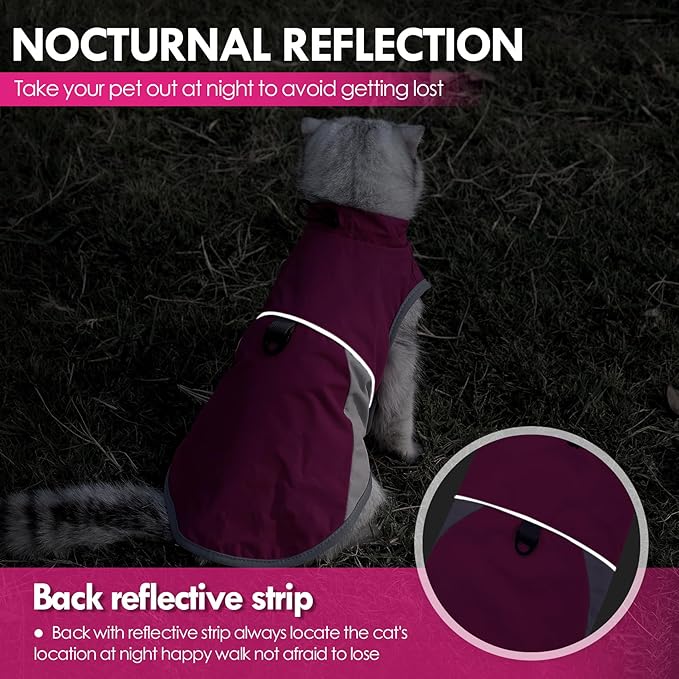 ETIAL Reflective Cat Winter Jacket, Adjustable Cold Weather Cat Clothes Outfit Apparel with Traction Buckle, Windproof Waterproof Warm Cat Vest for Walking Hiking (Pink,L)