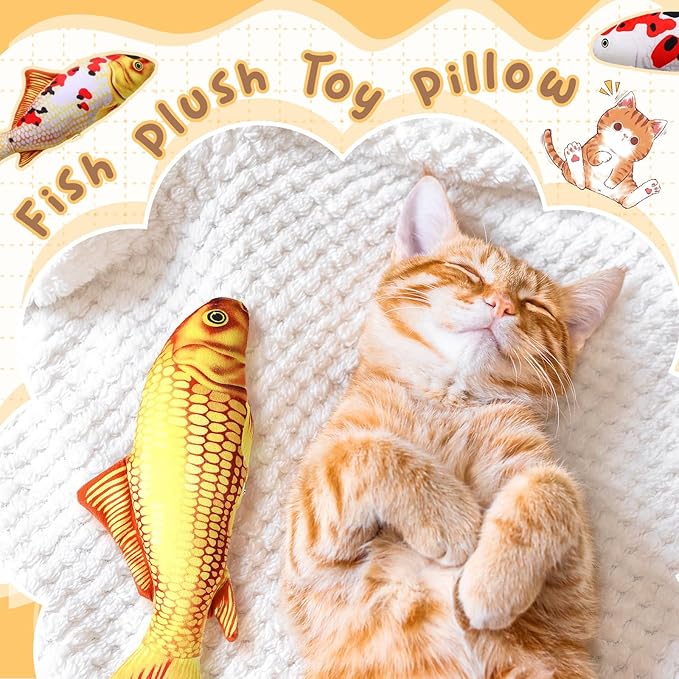 Barydat 6 Pcs 12 Inch Fish-Shaped Soft Cat Cushions Pillow Realistic Pet Carp Play Pillow for Cats Birthday Gift(Classic Style)