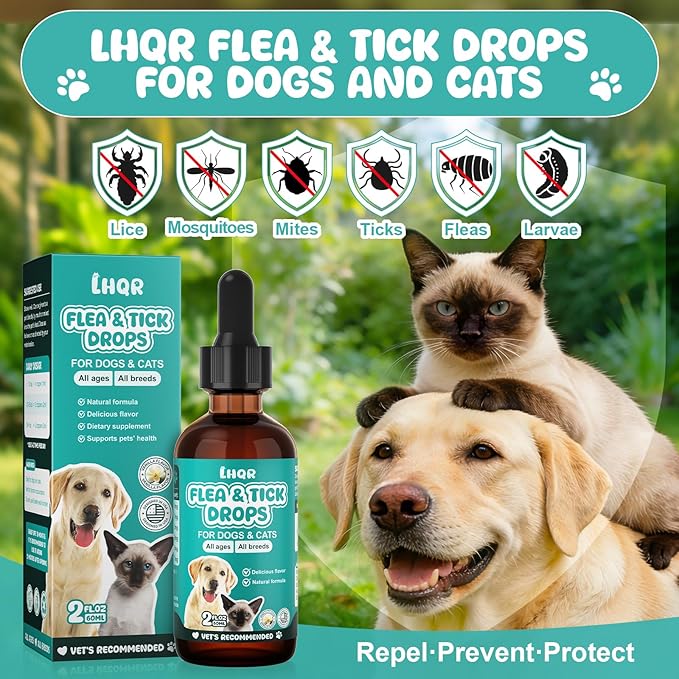 Flea & Tick Support for Dogs and Cats, Supports Healthy Skin Coat & Digestion, Herbal Ingredients Suit for All Breeds and Sizes -Vanilla-2 FL Oz