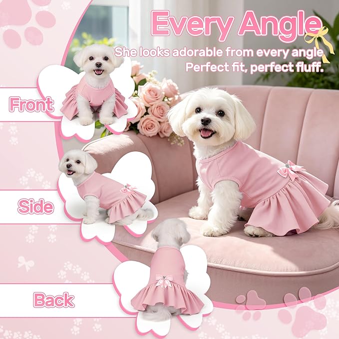 YUDODO Dog Dress Sleeveless Cat Dresses Breathable Dog Clothes for Small Dogs Girl Bowtie Puppy Dress with Cute Skirt Hem Lightweight Summer Dogs Dresses Soft & Does Not Pill Pink M