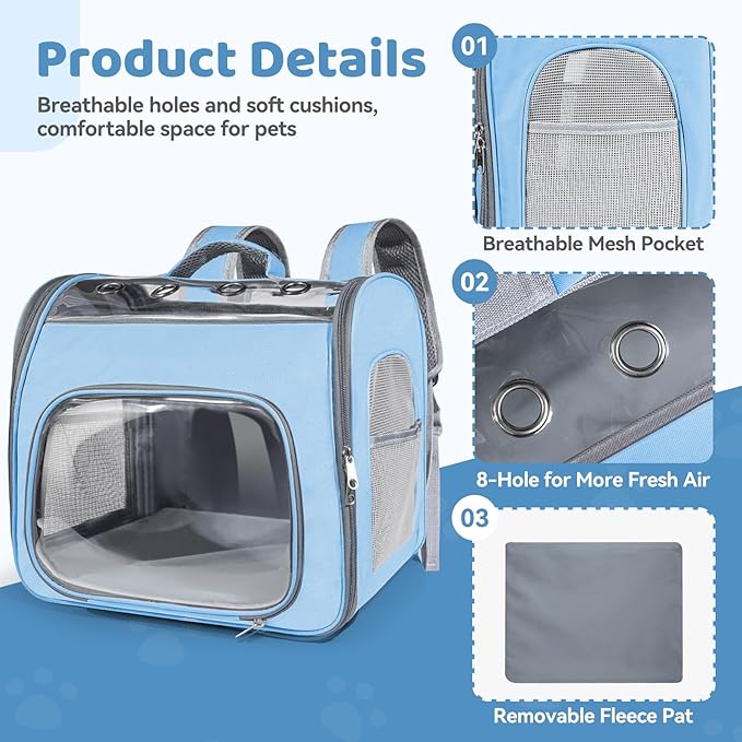 Innovative Traveler Backpack Pet Carriers Cat Backpack with Breathable Mesh Puppy Travel Carrier with Soft Padded Reinforced Support Foldable Small Dog Carrying Backpack for Kitty up to 15lbs (Blue)