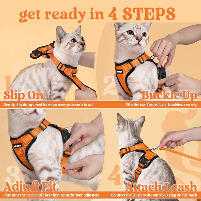 rabbitgoo Cat Harness and Leash for Walking, Escape Proof Soft Adjustable Vest Harnesses for Cats, Easy Control Breathable Reflective Strips Jacket, Orange, XS