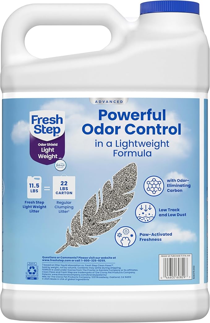 Fresh Step Advanced Odor Shield Light Weight Multi Cat Clumping Litter with Febreze, Low Dust, Odor Control with Ammonia Block Technology, Compatible in Automatic Litter Boxes, 23 lb. (2 x 11.5 lb)