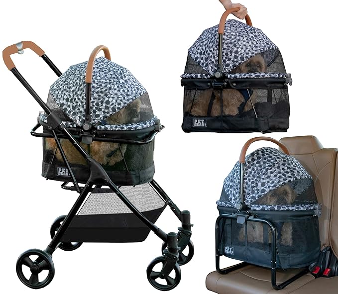Pet Gear 3-in-1 Travel System, View 360 Stroller Converts to Carrier and Booster Seat with Easy Click N Go Technology, for Small Dogs & Cats, 4 Colors, Charcoal Jaguar- 4 Wheel