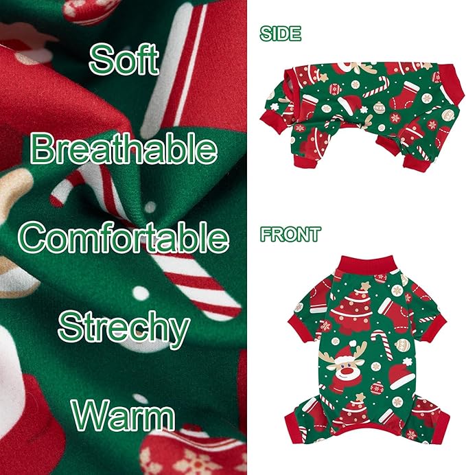 XPUDAC Christmas Dog Pajamas Dog Clothes for Small Medium Dogs Boy Girl Cute Holiday Puppy Outfit Pjs Bodysuit for Doggie Onesies Cat Apparel, Red, Green, M