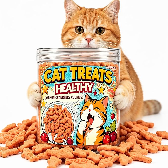 Salmon & Cranberry Cat Treats with D-Mannose - Urinary Tract Support for Indoor Cats, Crunchy Dental Health Snacks in 6oz Resealable Jar