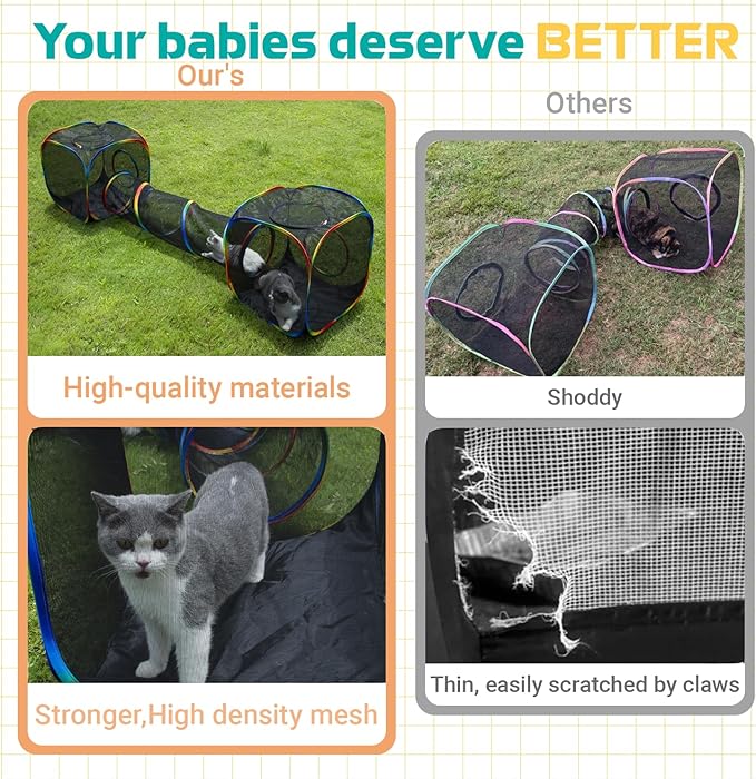 Outdoor Rainbow Cat Enclosures Playground,Outside House for Indoor Cats Include Portable Tent, 2 Way with 2 Cube Tunnel, for Kitty and Small Animals,Within Storage Bag