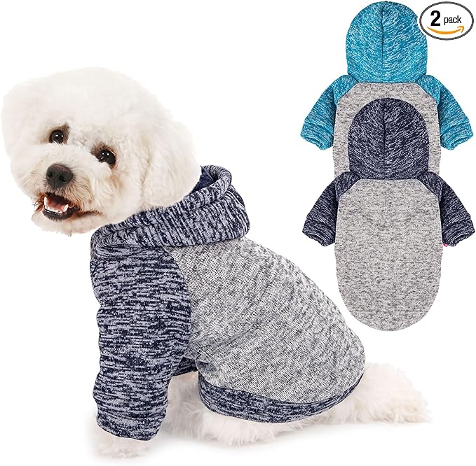 Dog Sweater, Dog Sweaters for Small Dogs, 2, 3 Pack Warm Soft Pet Clothes for Puppy, Medium Large Cat, Dogs Girl or Boy, Dog Shirt for Winter Christmas (Hoodie Grey,Navy+Grey,Blue, XX-Small)