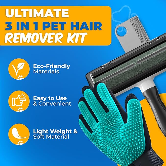 Pet Hair Removal Glove for Dogs & Cats – Dog Grooming Gloves for Shedding, Pet Hair Remover Glove – Pet Grooming Gloves, Cat Grooming Gloves & Cat Brush Glove (Glove + Pet Hair Revomal Kit)