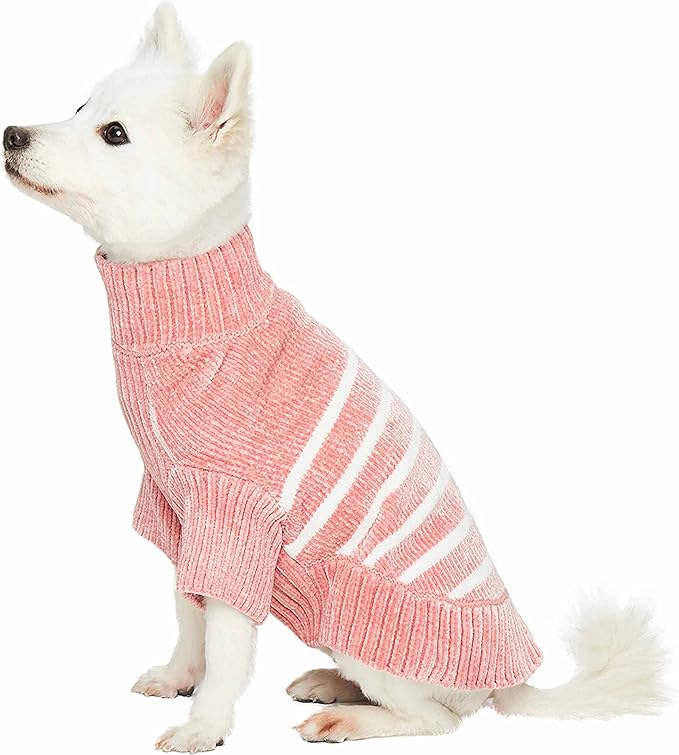 Blueberry Pet Cozy Soft Chenille Classy Striped Dog Sweater in Dusty Rose, Back Length 16", Pink Clothes for Dogs