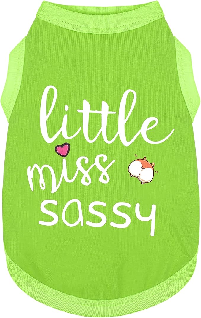 Paiaite Dog Clothes Fashionable Sleeveless Pet Vest: 'Little Miss Sassy' Printed Cotton Dog Shirt, Ideal for Small, Medium, and Large Breeds, Ensuring Comfort and Breathability Green XXL