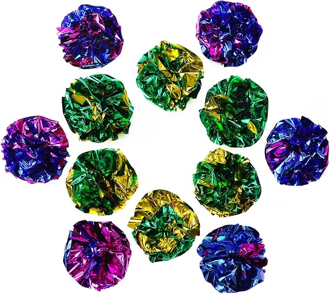 CHIWAVA 45PCS 1.6'' Mylar Balls Cat Toy Shiny Crinkle Ball Kitten Crackle Lightweight Play Assorted Color