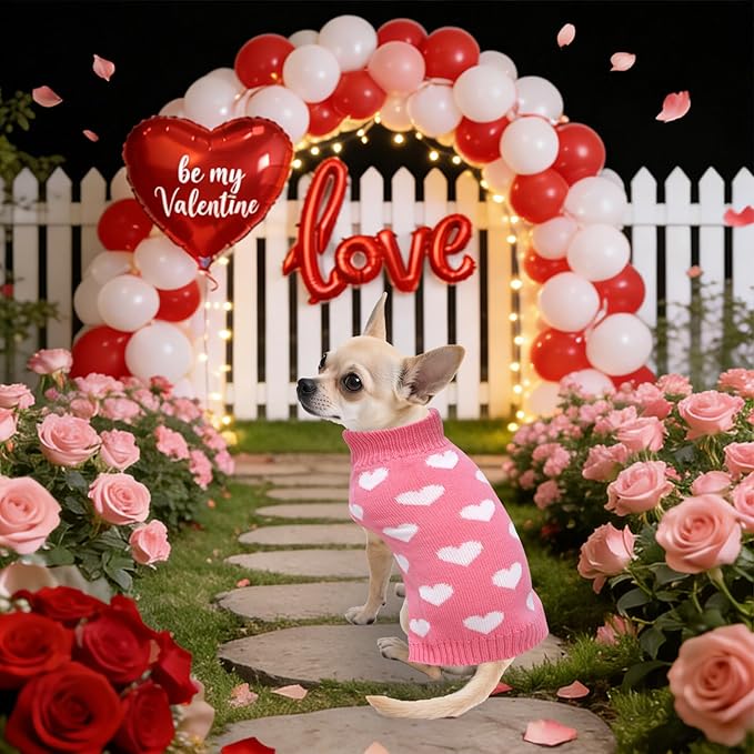 Valentines Dog Sweater, Knit Pet Small Dog Sweater Holiday Valentine’s Day Outfit Clothes for Small Medium Large Dogs Pets (Pink, Small)