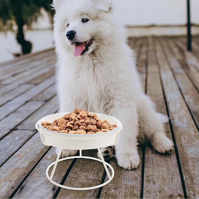 BESTYASH Elevated Ceramic Slow Feeder Cat Bowl and Dog Food Bowl with High Stand, Anti-Choke Design for Small Pets, Blue Slow Feed and White Triple Line Raised Feeding Station for Indoor