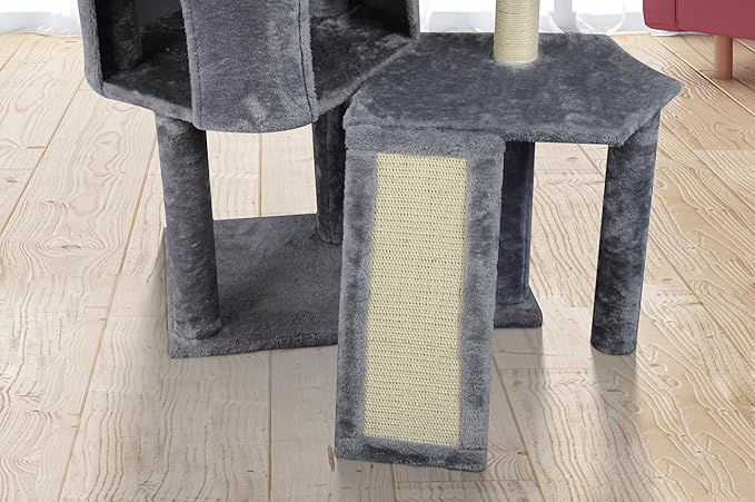 Wang Xin Four Layer Big Cat Tree with Huge Cat Condo and Two Hammocks Scratch Pad,Grey