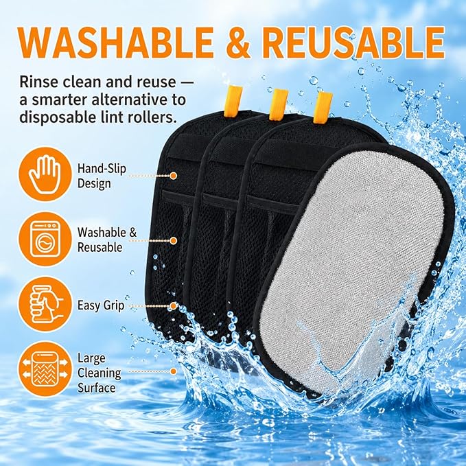 4PCS Pet Hair Removal Gloves for Dogs and Cats, Reusable Pet Hair Remover for Couch, Clothes, Carpet and Car Seats, Washable Electrostatic Grooming Gloves for Pet Shedding Hair