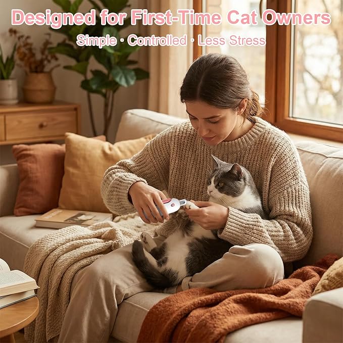 Wanheart Cat Nail Clipper with Safety Guard & Catcher, Adjustable Trimmer with Hidden File, Claw Clippers for Indoor Kittens Small Pets (Pink)