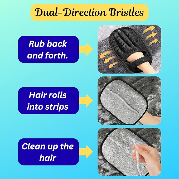 Pet Hair Removal Gloves for Cats & Dogs, Upgraded Five-Finger Electrostatic Reusable Grooming Glove, Static Fur Remover Tool for Couch, Carpet, Furniture, Car Seat & Clothing