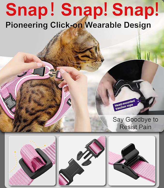 Cat Harness and Leash for Walking Escape Proof Soft Adjustable Cat Leash Breathable Comfortable Vest Easy to Wear Kitten Harness for Outdoor Travel (Pink, XS (4-6lb))