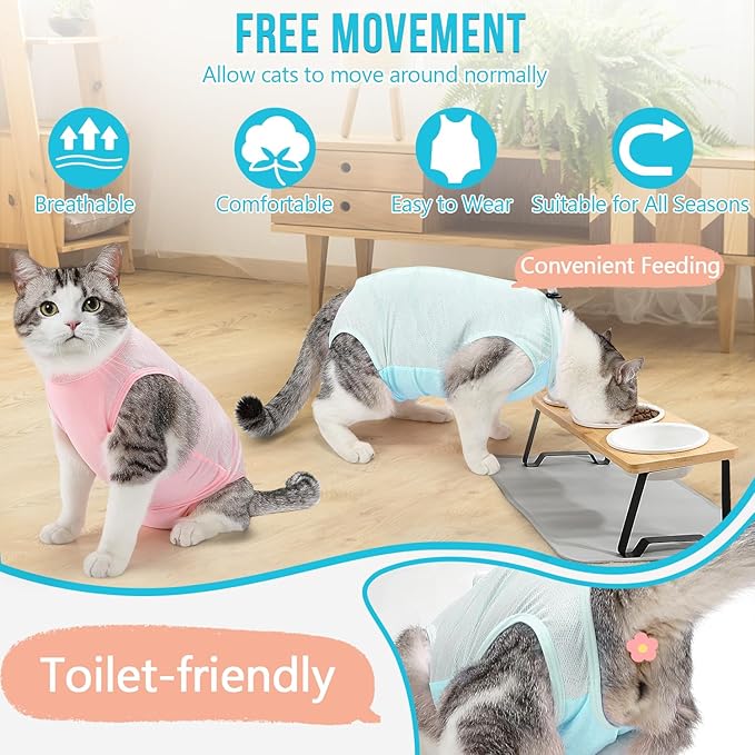 SlowTon Cat Recovery Suit - Onesie After Surgery for Female Male Kittens, Clothes Surgical Spay Suit for Abdominal Wounds, E-Collar Alternative Bodysuit Anti-Licking (Light Blue, S)