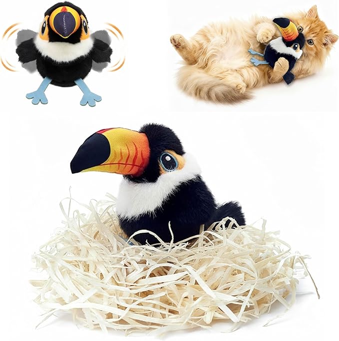 Flapping Bird Cat Toy, Small & Lightweight Catnip Toy for Cats, Interactive Cat Toy with Motion & Chirping Sound for Indoor Cats, Toucan Flappy Bird Cat Toy