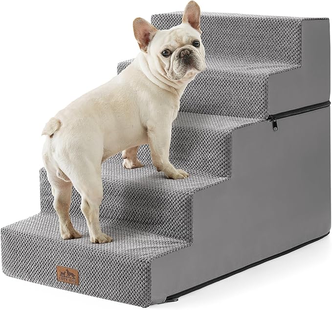 COZY KISS Dog Stairs for Small Dogs, 17.7" Extra Wide Detachable Pet Stairs for Couch and Bed, 23.6" H Non-Slip Dog Steps for Puppies and Old Cats, 17.7x29.5x23.6 inch, Grey