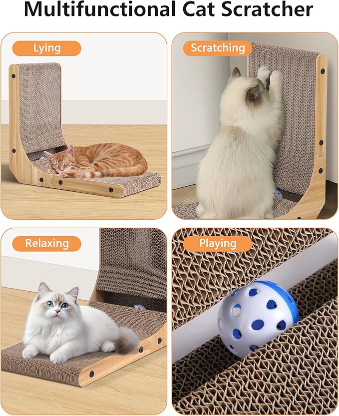 KIGOTY Cat Scratcher,17 Inch L Shape Cat Scratch Pad, Vertical Cat Scratcher Board, Cats Scratchers for Indoor Cats, Cardboard Cat Scratching with Ball,Cats Toys