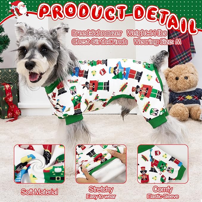 XPUDAC Christmas Dog Pajamas Comfy Dog Clothes for Small Medium Dogs Girl Boy Holiday Pet Outfit Winter Puppy Jumpsuits Pet Pjs Apparel, XL
