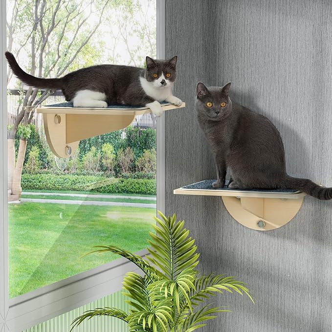 COZIWOW Cat Window Perch Hammock for Indoor Cats, 2-in-1 Installation, Cordless Cat Wall Shelf Cat Perch Window Seat with 3 Suction Cups