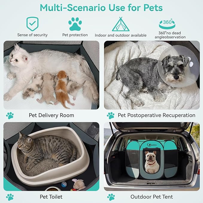 Pink Puppy Playpen for Middle Dog Cat, Dogs Tent Crate Cage Indoor/Outdoor, Portable Pop Up Dog Kennel with Carrying Bag for Rabbits, Removable Top (Green, Medium)
