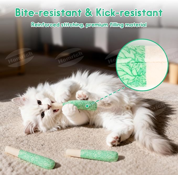 Homrich Catnip Toys for Cats, 3-Pack Funny Cat Chew Toys Filled with 100% Pure Organic Catnip, Safe Kitten Teething Bite & Kicker Toys - Interactive Cat Nip Toys for Indoor Cats Boredom Relief