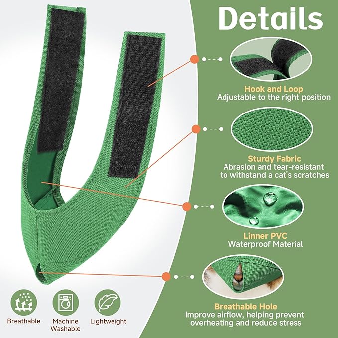 BARKLESS Cat Calming Muzzle for Grooming & Nail Trimming, Oxford Muzzle with Shading Design to Help Calm the Cat Down, Soft Head Cover to Prevent Biting & Scratching (Green, M)