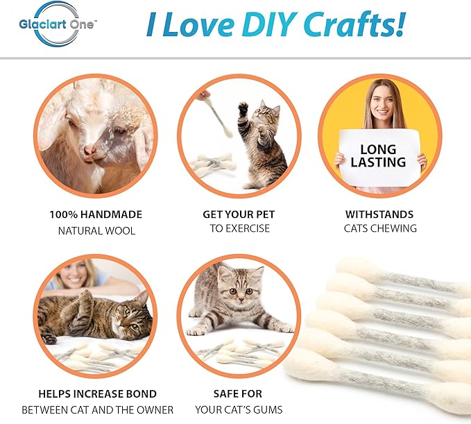 Glaciart One Swabs Cat Toys with Catnip - 6 Pk | Durable for Chew, Cute Cat Toys Interactive Kitty for Boredom, Exercise, & Play | Filled w/Organic Catnip for Anxiety & as Digestive Aid | Gift Idea